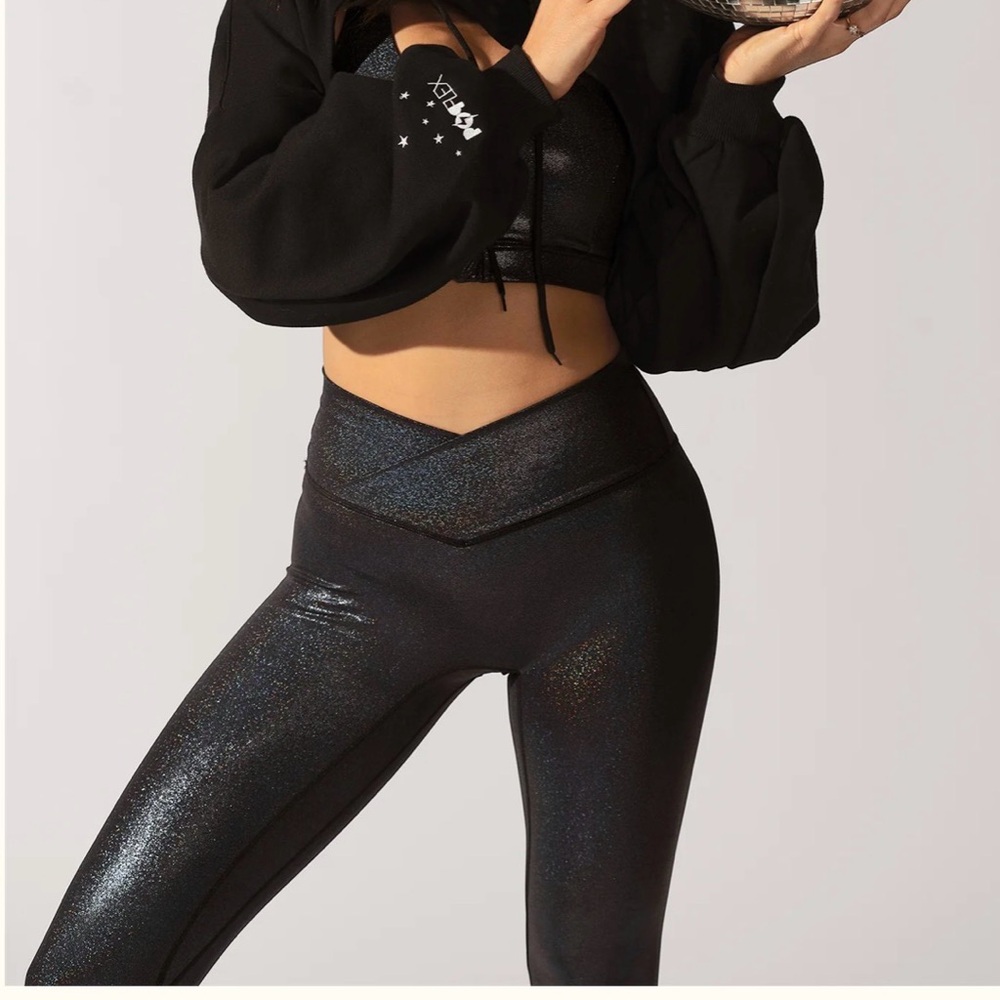 Popflex Stardust Collection - CrissCross Hourglass Legging in Black Glitter